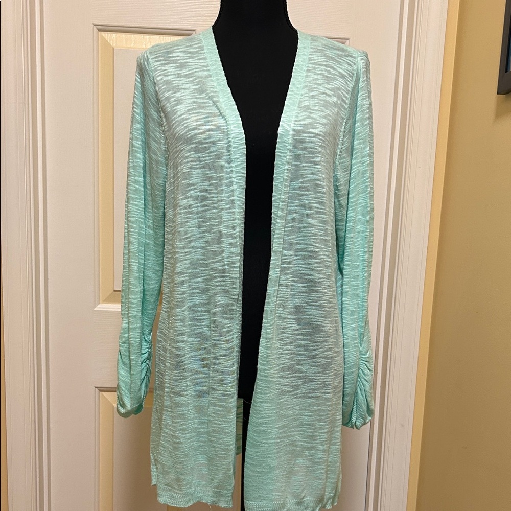 Roz & Ali Light Green Open-Front Lightweight Cardigan